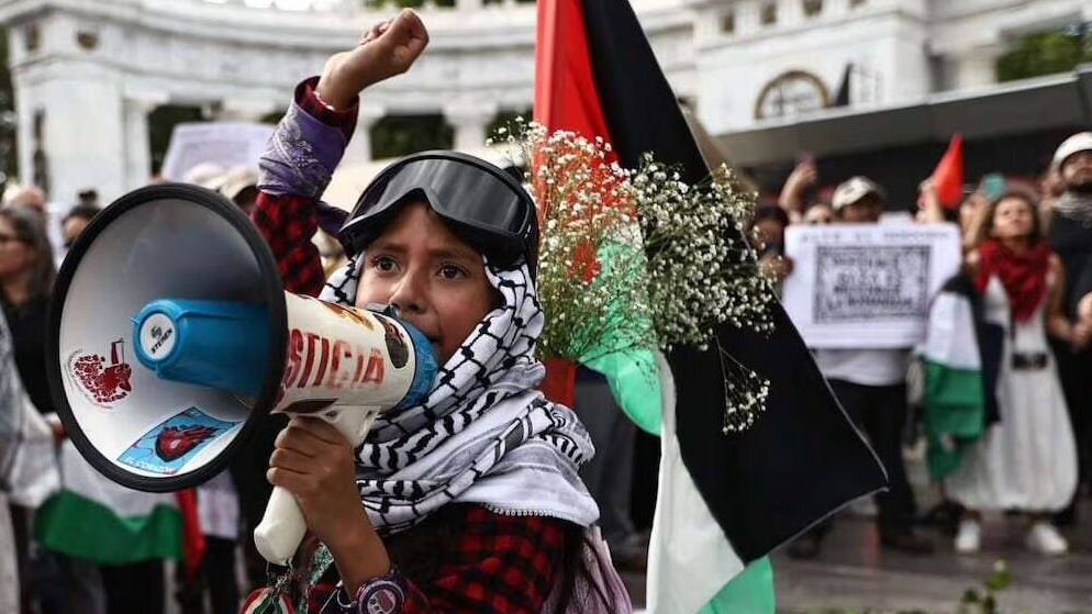 نماد همبستگی با فلسطین در مرکز تاریخی مکزیکوسیتی